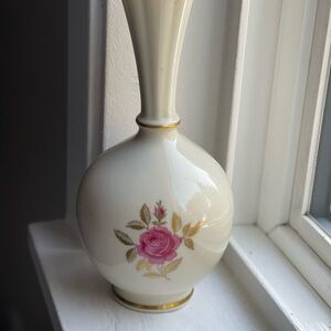 Lenox White Vase with Pink Floral and Gold Accents